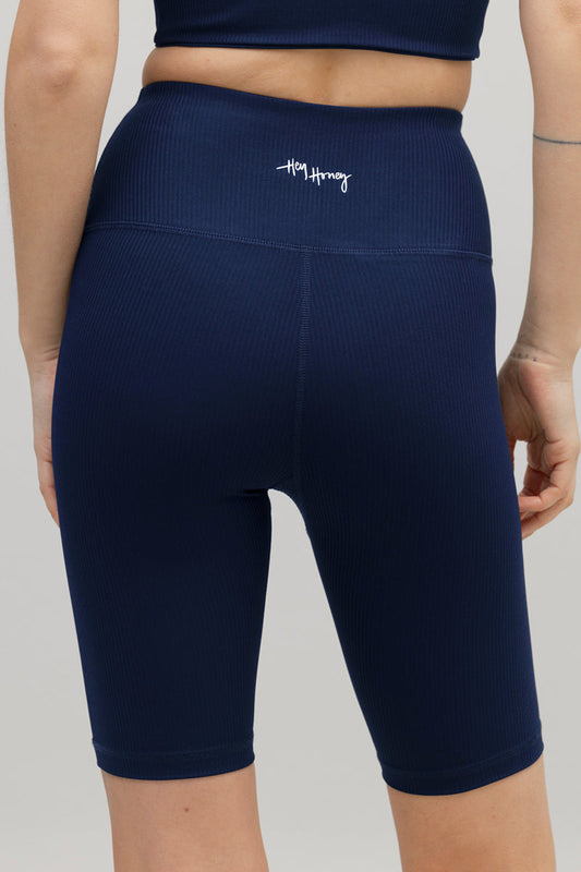 High-Waist Biker Ribbed Blue Depth