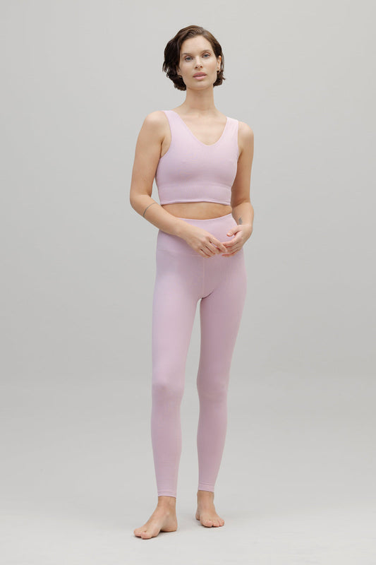 High-Waist Leggings Ribbed Dawn Pink