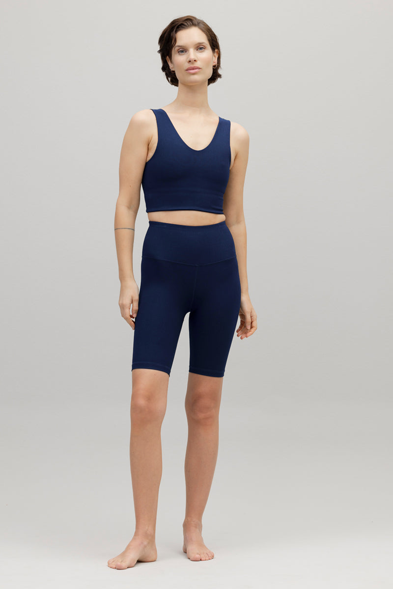 High-Waist Biker Ribbed Blue Depth