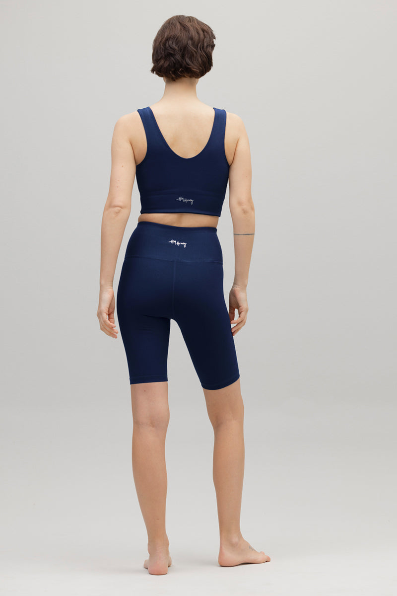 High-Waist Biker Ribbed Blue Depth