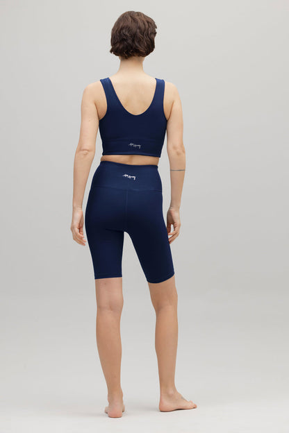 High-Waist Biker Ribbed Blue Depth