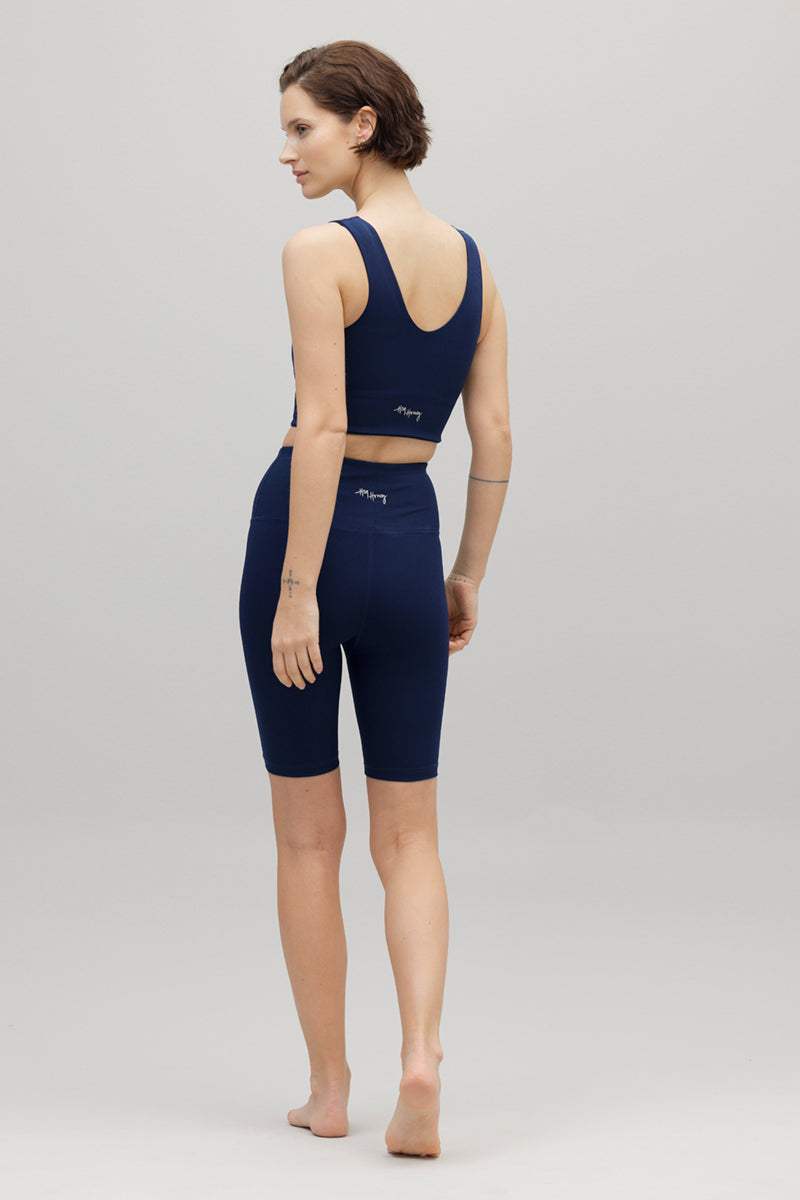 High-Waist Biker Ribbed Blue Depth