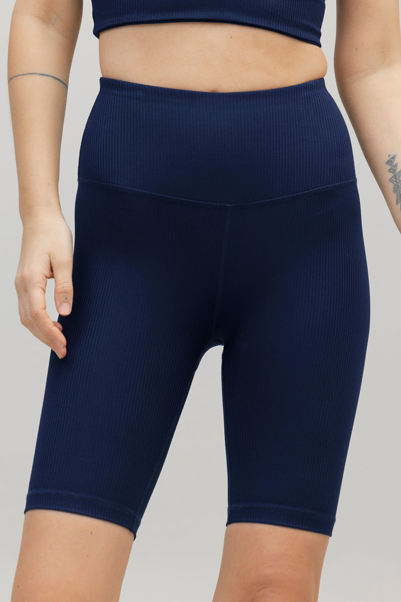 High-Waist Biker Ribbed Blue Depth