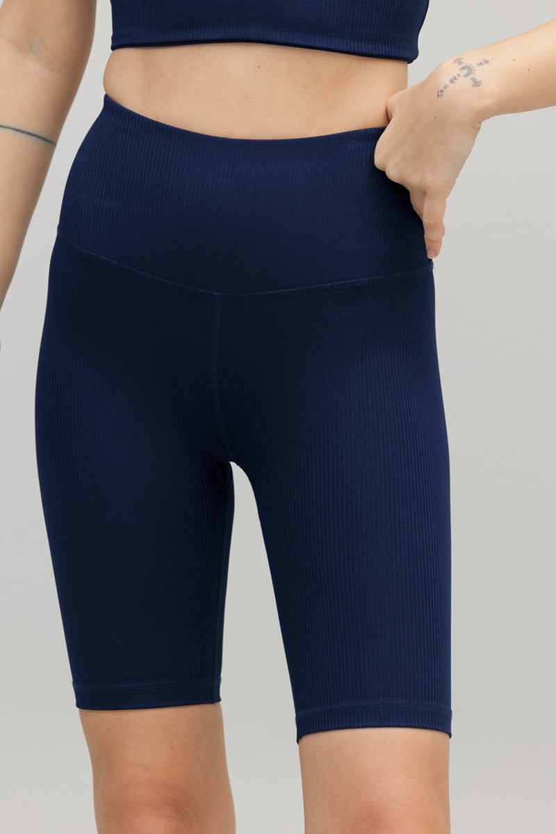High-Waist Biker Ribbed Blue Depth