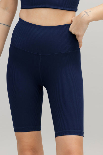 High-Waist Biker Ribbed Blue Depth