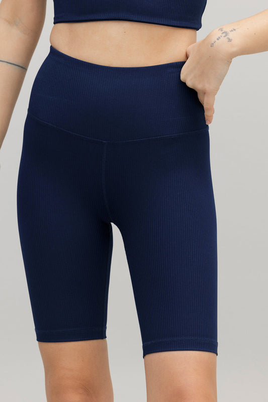 High-Waist Biker Ribbed Blue Depth