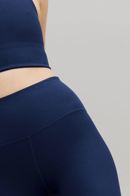 High-Waist Biker Ribbed Blue Depth